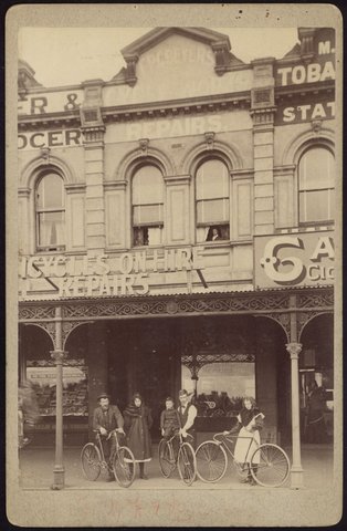 [F.P.C. Beyer bicycle shop, (probably no. 7) Fitzroy Street, St. Kilda.], 1885–95