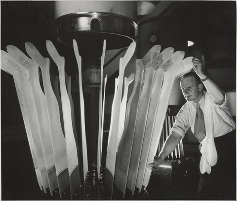 Stocking drying machine at Prestige Ltd, Brunswick, 1950