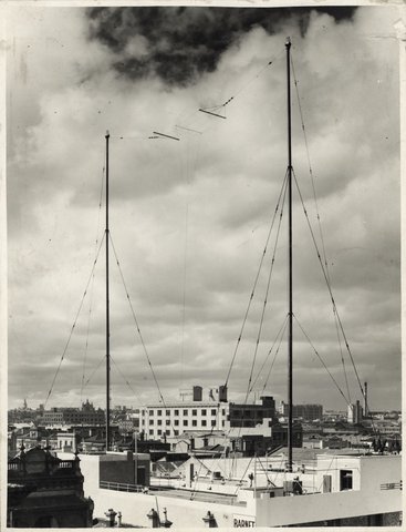 Wireless masts for 3AW and store for "Age", Latrobe Street, Melb, 1935–45