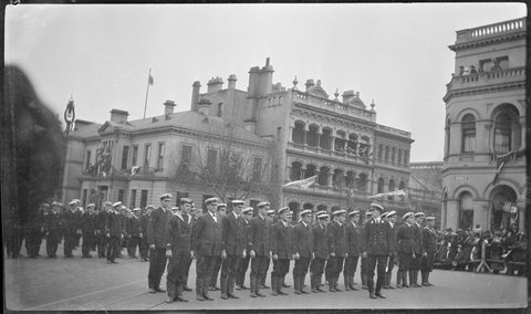 Sailors on parade, Spring St., Melbourne, c. 1919