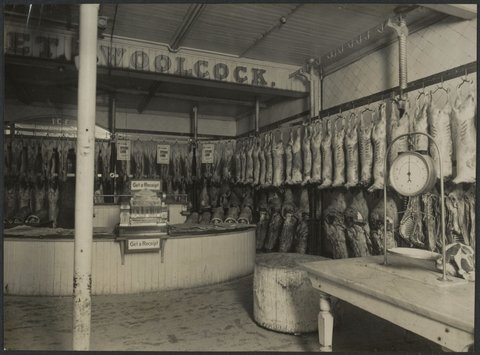 Interior and exterior, T.K.Bennet & Woolcock, Family Butcher, Collingwood, 1913–16