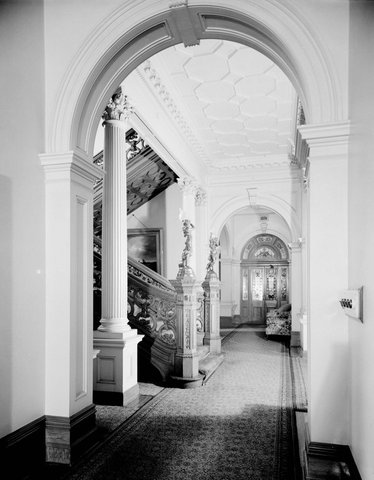 Downstairs hall and staircase in Scotsburn, 554 Toorak Road, Toorak, c. 1937