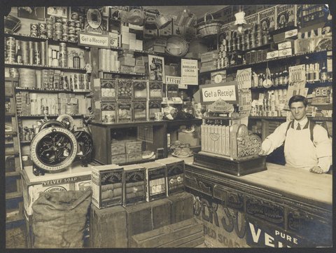 Interior and exterior, Benjamin Bolton, Family Grocer, Port Melbourne, 1913–16