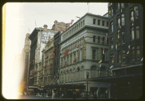 Coronation decorations in Melbourne, Victoria, 1953