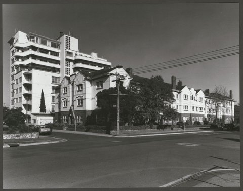 Lenhurst flats, 33 Queens Road, Melbourne with Stanhill flats behind, 1953
