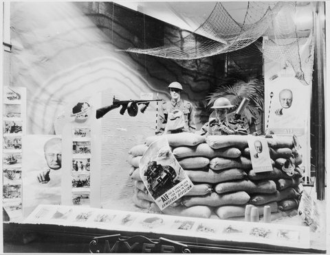 AIF recruitment window display at Myer, Melbourne, 1941