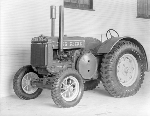 John Deere tractor in premises of Peacock Bros., Brunswick, 1945–49