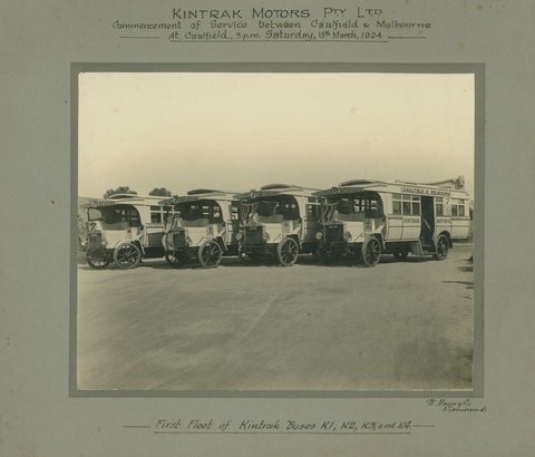 Kintrak Motors Pty Ltd, commencement of service between Caulfield & Melbourne at Caulfield, 3 p.m., Saturday, 15th March 1924