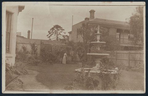 Fountain in garden at "Fassifern", Barkly Street, St. Kilda, 1900?