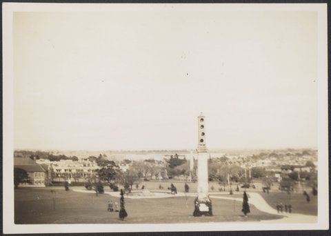 Looking towards Albert Park Lake from Shrine of Remembrance, Hobson's Bay in distance, 1941