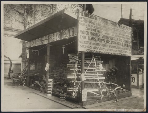 Henderson Federal Spring Works Pty Ltd display booth at Melbourne Exhibition Buildings, 1920s