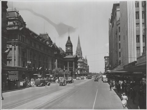 View along Swanston Street, Melbourne, Victoria, 1946–54