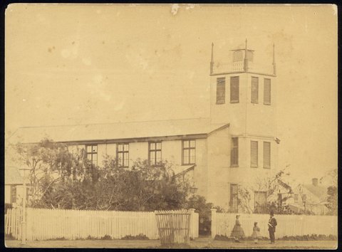 Anglican pre-fab iron church & vicarage, Nelson Pl., W'Twon [ie. Williamstown], c. 1865