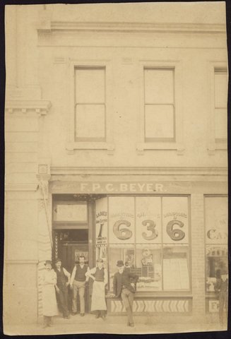 [F.P.C. Beyer barber shop, 3 Simpsons Road, Collingwood], 1890–1910