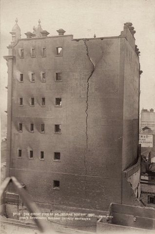 THE GREAT FIRE OF MELBOURNE, NOV. 21st. 1897 FINK'S SKYSCRAPER BUILDING TOTALLY DESTROYED