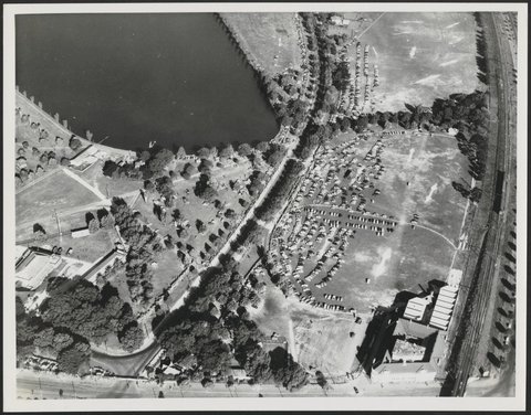 Aerial view of Albert Park Lake Melbourne Victoria, 1954?