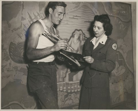 John Hatch and mural Red Cross building Melbourne Vic, 1939–45