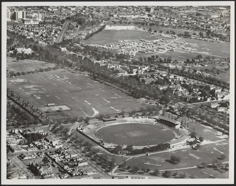 Aerial view of Carlton Football Club ground, Victoria, 1946