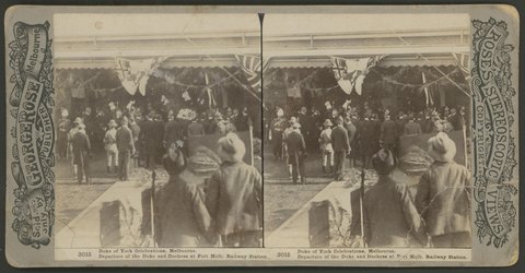 Duke of York Celebrations, Melbourne - Departure of the Duke and Duchess at Port Melb. Railway Station, c. 1901