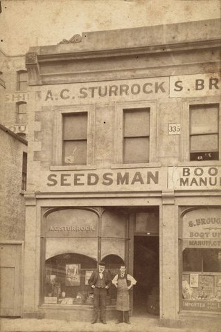 Premises of A.C. Sturrock, Seed Merchants, 333 Lonsdale Street, near Elizabeth Street, Melbourne, 1895–1900