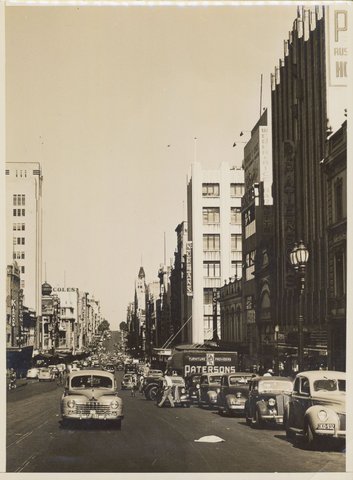 Bourk Street, looking west, Melbourne, Australia, March 1950