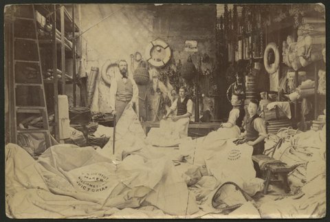 The interior of Andrew Heriot's sail loft, Nelson Place, Williamstown, 1885