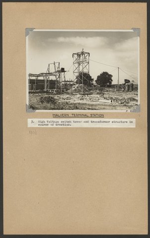 Switch tower and transformer at Malvern terminal station, 1946