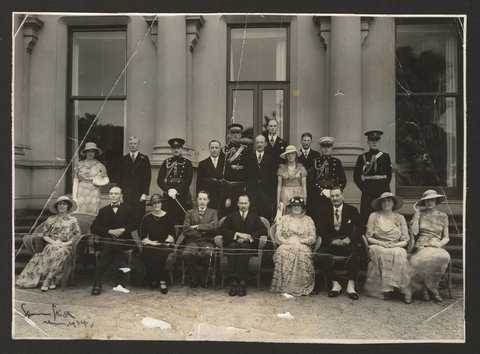 An interesting picutre taken of the Royal group at Government House, garden party, today (7/11/34), Melbourne, 1934