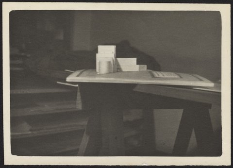Architectural scale models of the Melbourne Dental Hospital resting on a trestle table, 1940–54