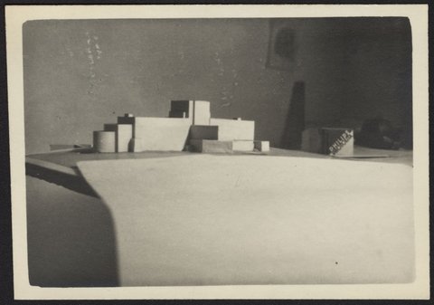 Architectural scale models of the Melbourne Dental Hospital resting on a trestle table, 1940–54