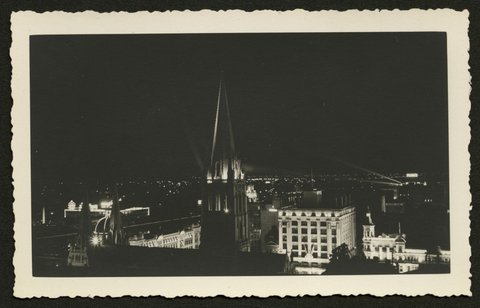 Elevated view of Melbourne at night, looking south west, 1930–50