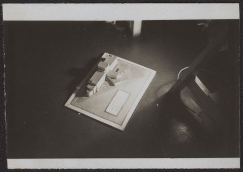 Architectural scale models of the Melbourne Dental Hospital resting on a trestle table, 1940–54