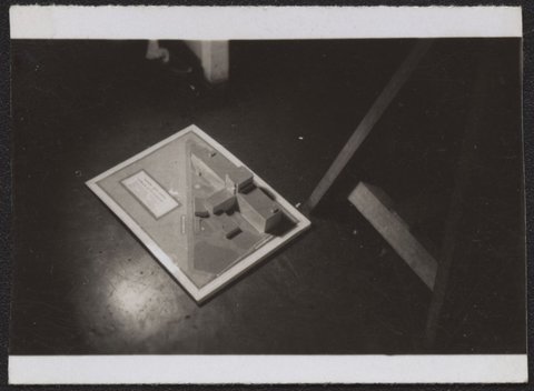 Architectural scale models of the Melbourne Dental Hospital resting on a trestle table, 1940–54