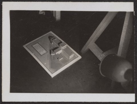 Architectural scale models of the Melbourne Dental Hospital resting on a trestle table, 1940–54