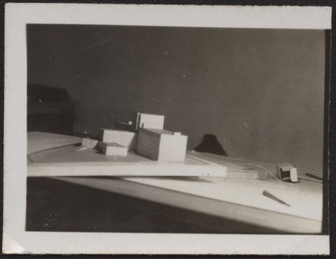 Architectural scale models of the Melbourne Dental Hospital resting on a trestle table, 1940–54