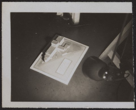 Architectural scale models of the Melbourne Dental Hospital resting on a trestle table, 1940–54