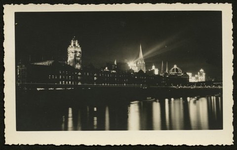 View across the Yarra River at night, 1930–50