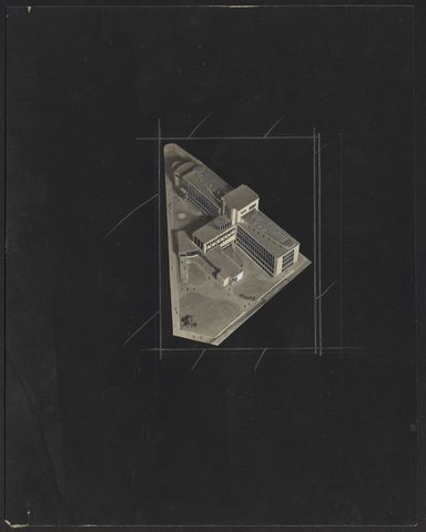 Architectural scale models of the Melbourne Dental Hospital resting on a trestle table, 1940–54