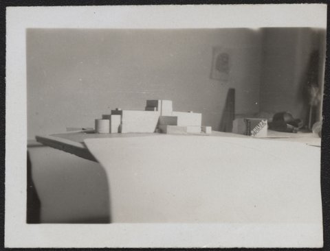 Architectural scale models of the Melbourne Dental Hospital resting on a trestle table, 1940–54