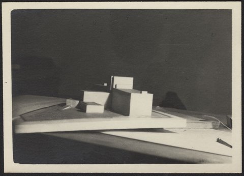 Architectural scale models of the Melbourne Dental Hospital resting on a trestle table, 1940–54
