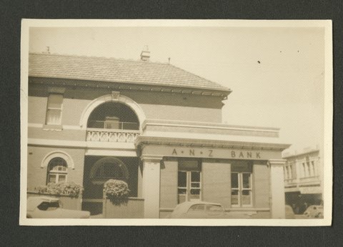 View of exterior of Bank of Australasia building Sydney Road Brunswick, 1953