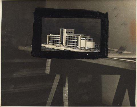 Architectural scale models of the Melbourne Dental Hospital resting on a trestle table, 1940–54