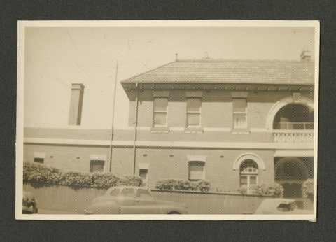 View of exterior of Bank of Australasia building Sydney Road Brunswick, 1953