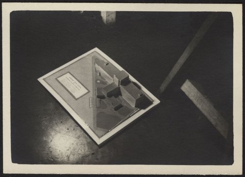 Architectural scale models of the Melbourne Dental Hospital resting on a trestle table, 1940–54