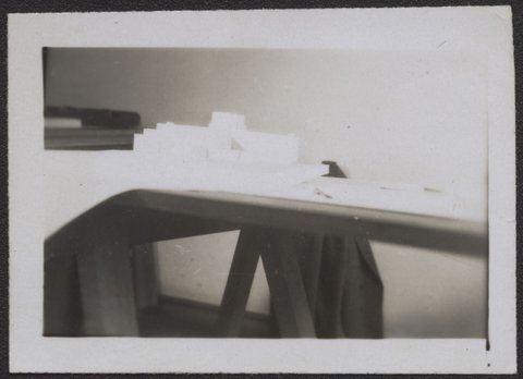 Architectural scale models of the Melbourne Dental Hospital resting on a trestle table, 1940–54