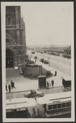 Looking south east from the corner of Swanston and Flinders Streets, Melbourne, 1920s