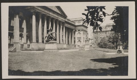 View of the portico of the Melbourne Public Library, looking south, 1924