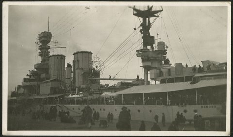 HMS Renown at Station Pier, Melbourne, during visit of Duke and Duchess of York, 1927