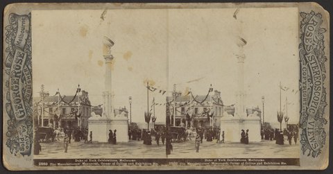 The Manufacturers' Monument, corner of Collins and Exhibition Sts, 1901