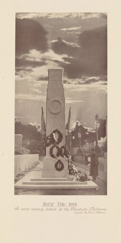 Anzac Day, 1928 - an early morning tribute at the Cenotaph, Melbourne